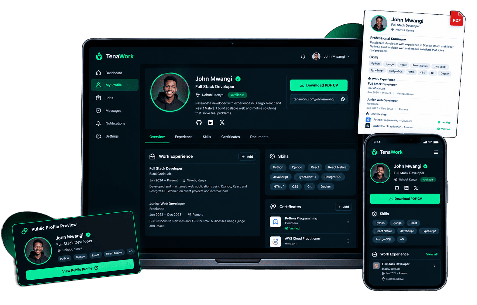TenaWork CV profile preview